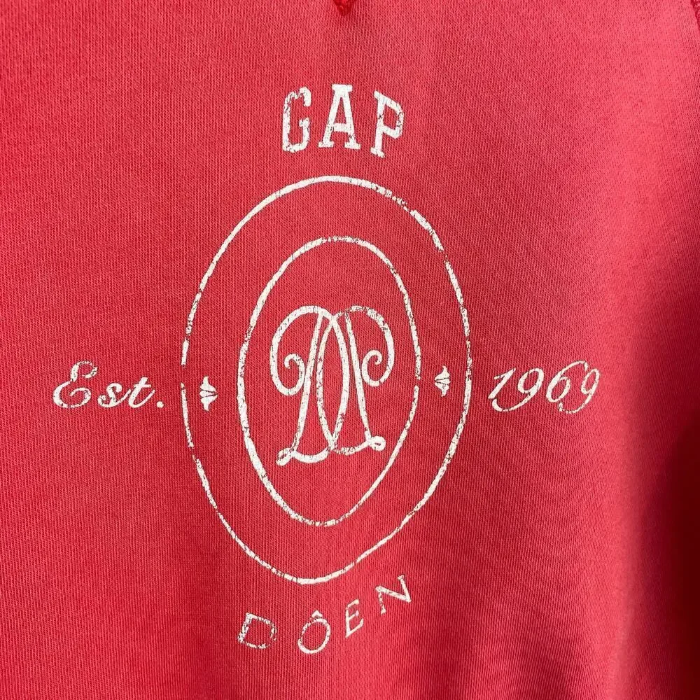 GAP X DOEN Graphic Logo Print Crew Neck Pullover Sweatshirt Red Kids Size M 8